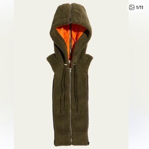 Veronica Beard Oakley Army Olive Fleece Dickey with Hood